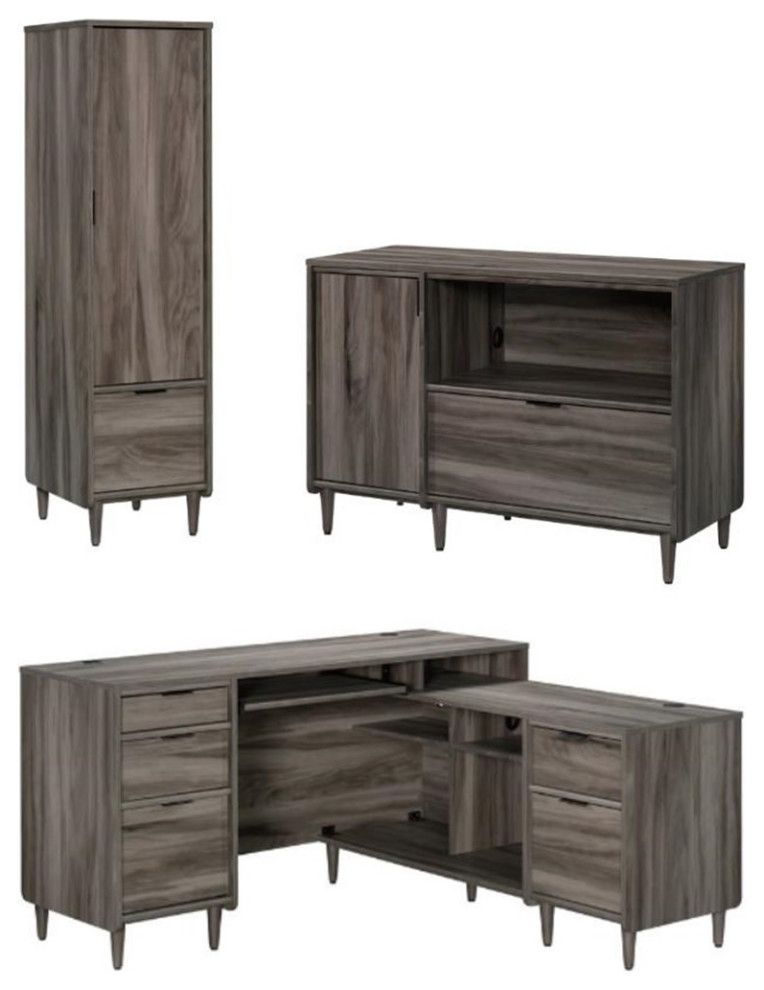 Home Square 3-Piece Set With Desk Credenza For Tvs & Cabinet With File ... with regard to