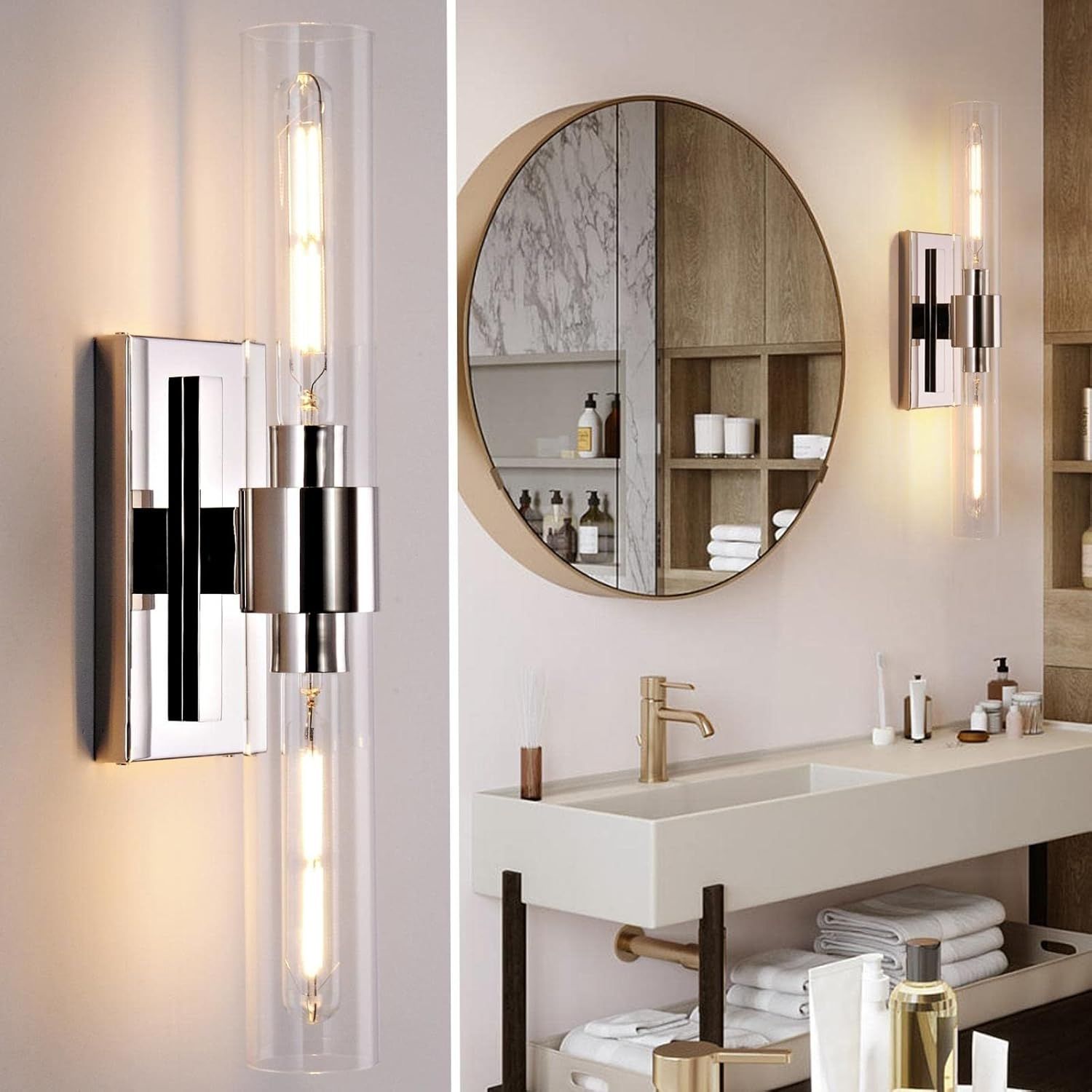 Joyunleo 2-Light Wall Sconces Set Of Two Nickel Vanity Lights For ... for How to Choose the Perfect Two Light Wall Sconce for Your Space