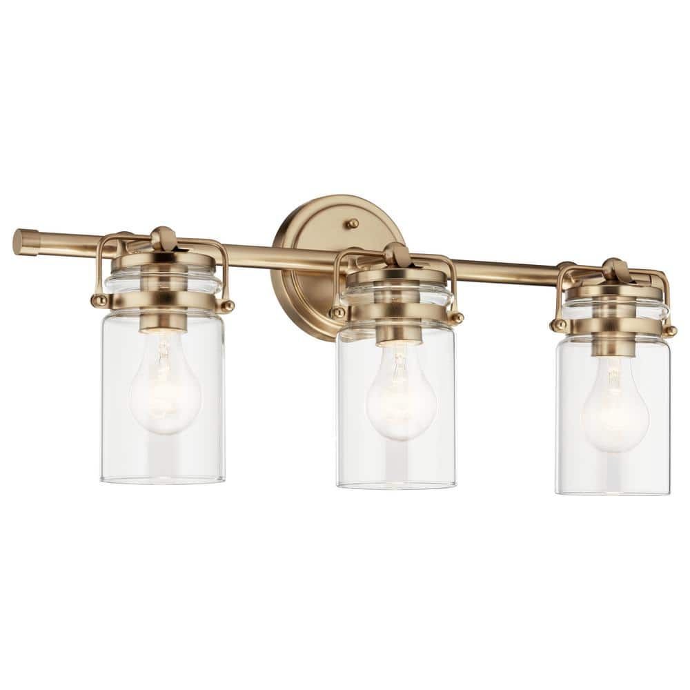 Kichler Brinley 24 In. 3-Light Champagne Bronze Vintage Bathroom Vanity ... for Antique Bronze Vanity Lights Enhancing Your Bathroom's Character