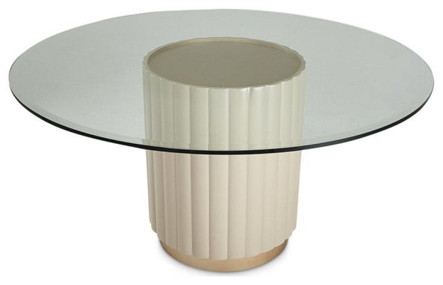 Michael Amini Malibu Crest Round Glass Dining Table - Chardonnay ... intended for Unveiling the Allure of the Malibu Crest Round Glass Dining Table Chardonnay