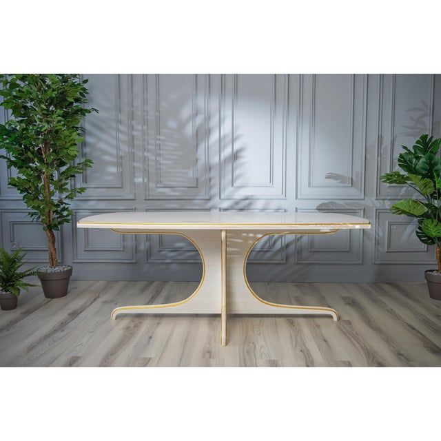 Mid-Century Style Edna Wood White Dining Table | Chairish intended for