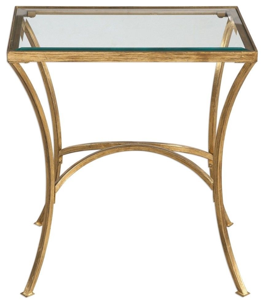 Minimalist Gold Arch End Table, Metal Glass Top Side Accent ... with regard to 24" Gold Glass Rectangular End Table