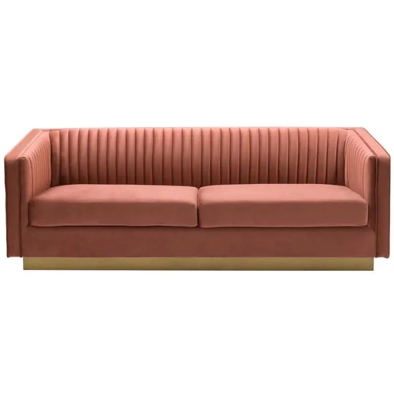 Miranda 84 In. Blush Velvet 3-Seater Tuxedo Sofa With Gold Base - Vigshome within The Durability and Longevity of the Gewnee Miranda Velvet 3-Seater Sofa