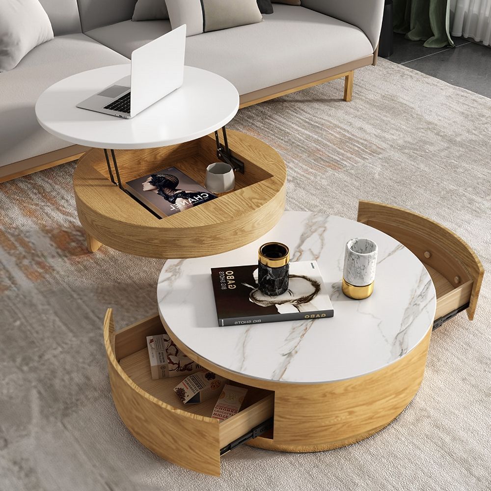 Modern Round Coffee Table With Storage Lift-Top Wood & Stone Coffee ... with From Coffee to Conversation Enhancing Your Home with Thoughtfully Chosen Tables