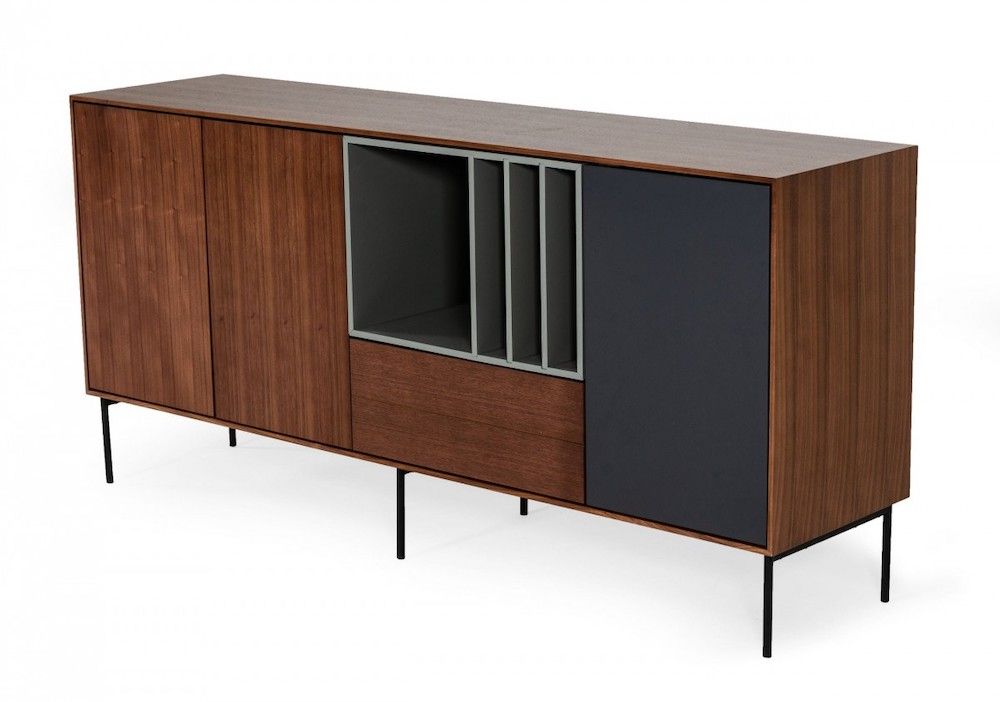 Modrest Ackley Modern Walnut, Grey And Charcoal Buffet - Las Vegas ... pertaining to