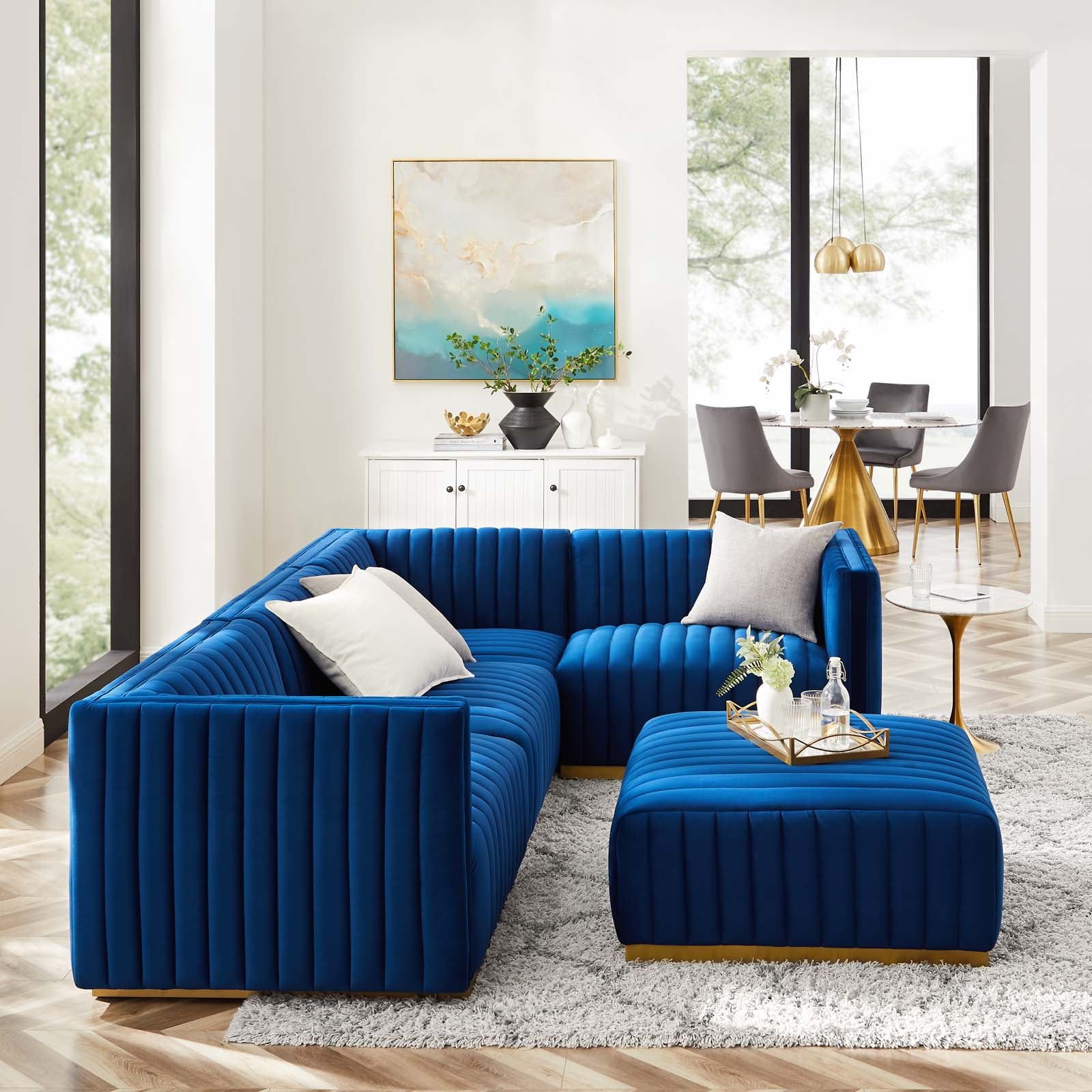 Modway Conjure Channel Tufted Performance Velvet 5-Piece Sectional In ... intended for