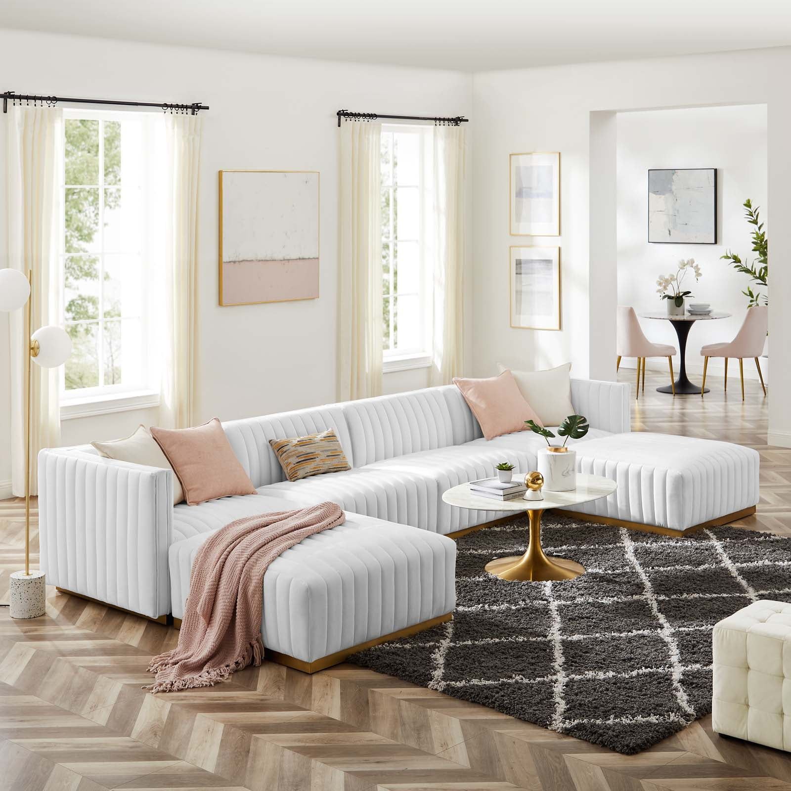 Modway Conjure Channel Tufted Performance Velvet 6-Piece Sectional In ... within