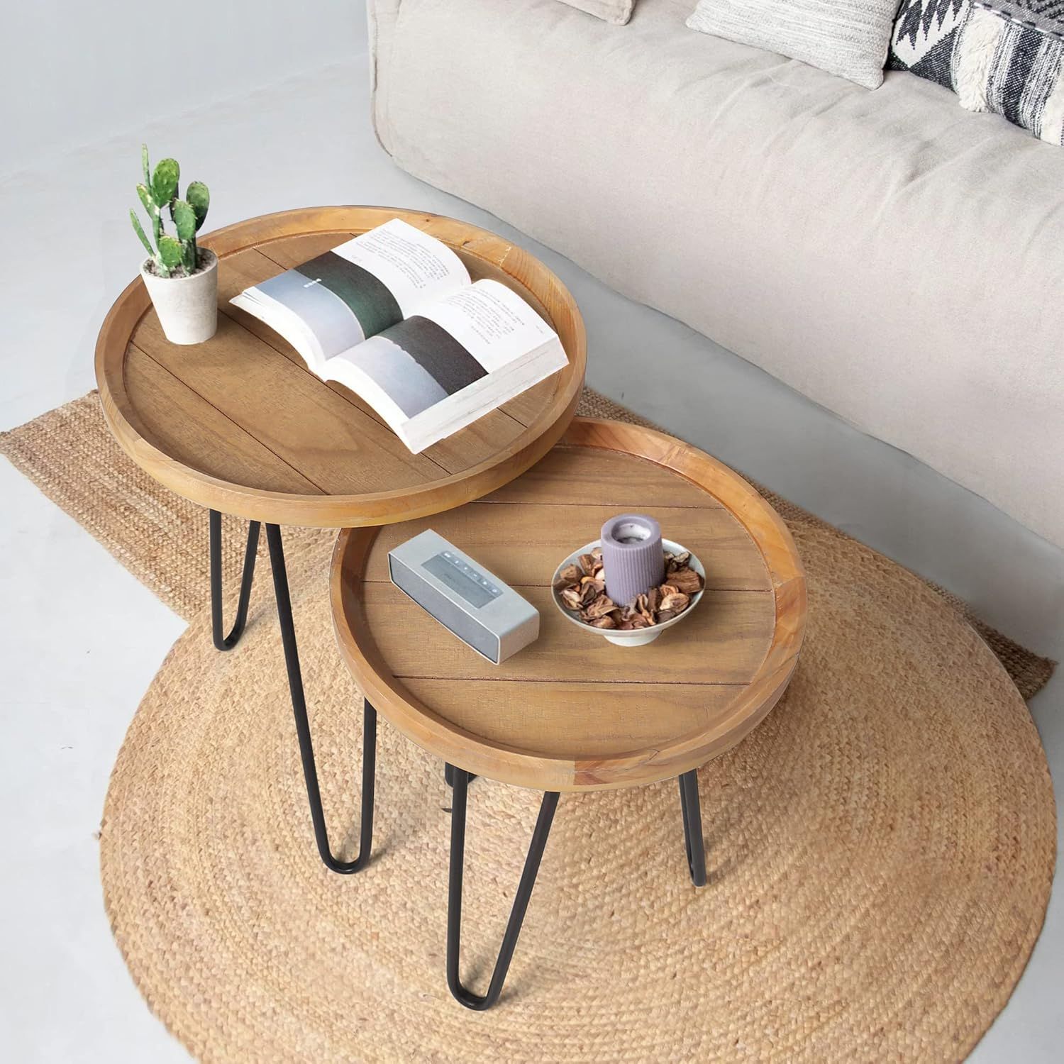 Nesting Tables For Living Room, Round Nesting Coffee Table, Farmhouse ... throughout Beyond the Obvious How Nesting Tables Redefine Small Space Decor
