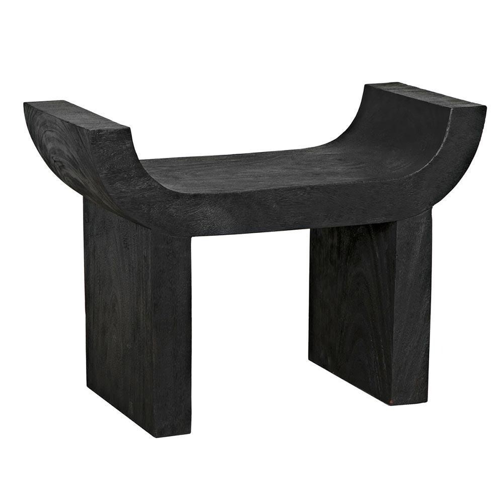 Noir Kazuo Rustic Lodge Burnt Black Wood Rectangular Stool | Black ... intended for