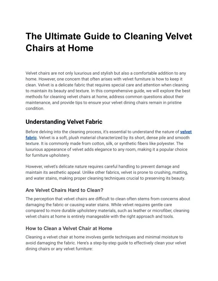 Ppt - The Ultimate Guide To Cleaning Velvet Chairs At Home Powerpoint ... pertaining to