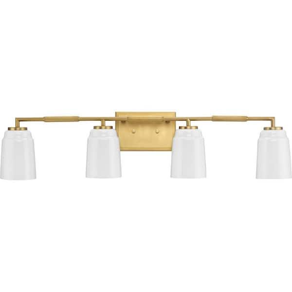 Progress Lighting Spenser Collection 4-Light Brushed Gold Industrial ... regarding Troubleshooting Common Issues with Your Progress Lighting Vanity Light