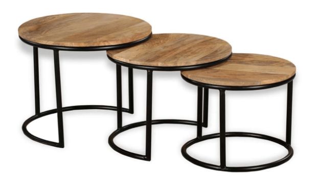 Round Nesting Coffee Table Set Of 3, Rustic Stacking Side Tables ... pertaining to
