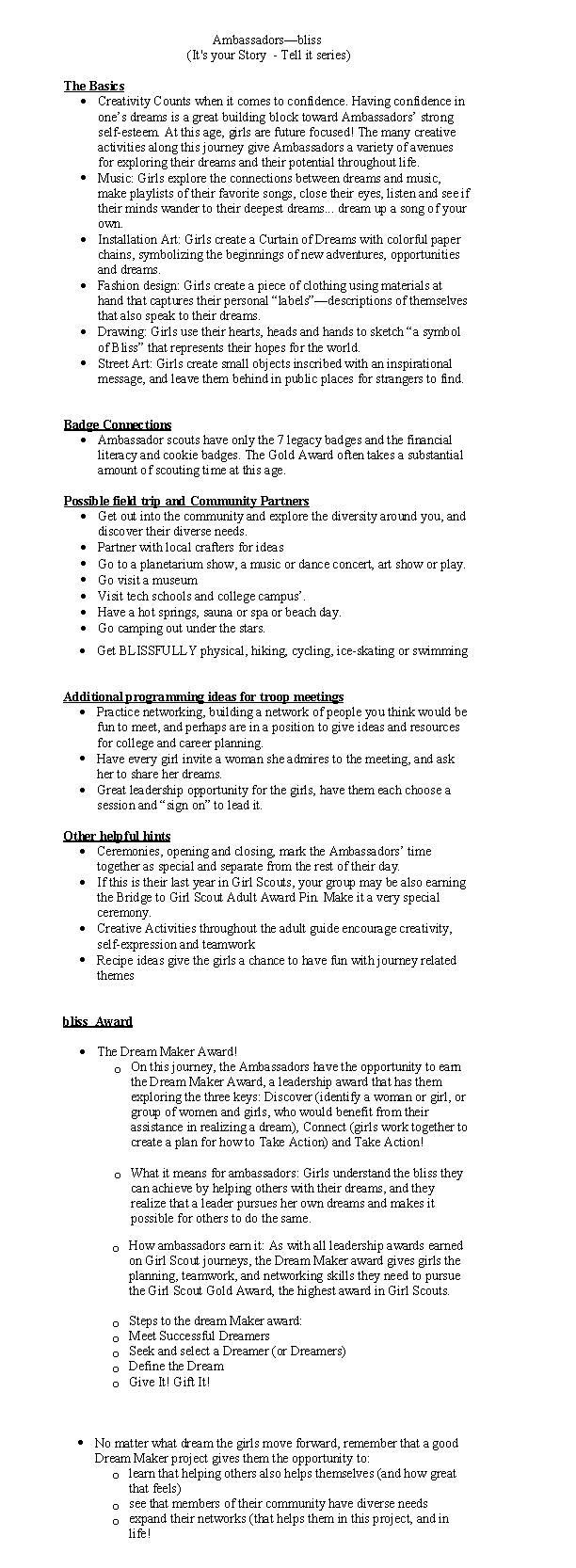 Simplified Ambassador Bliss Journey Plan with