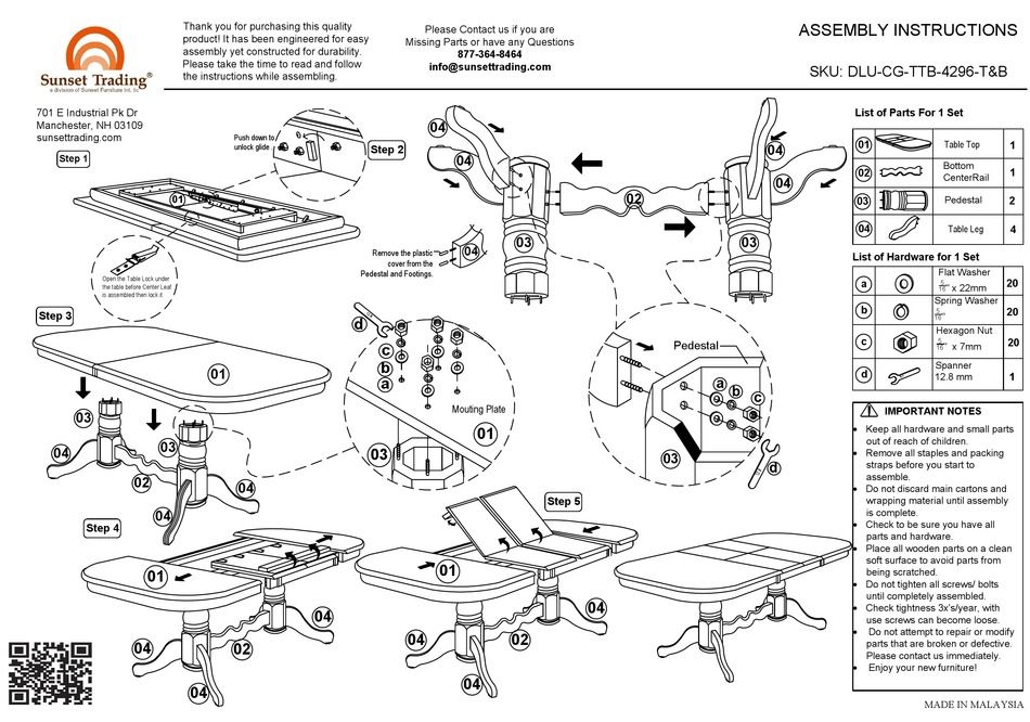 Sunset Furniture Sunset Trading Dlu-Cg-Ttb-4296-T Assembly Instructions ... with regard to