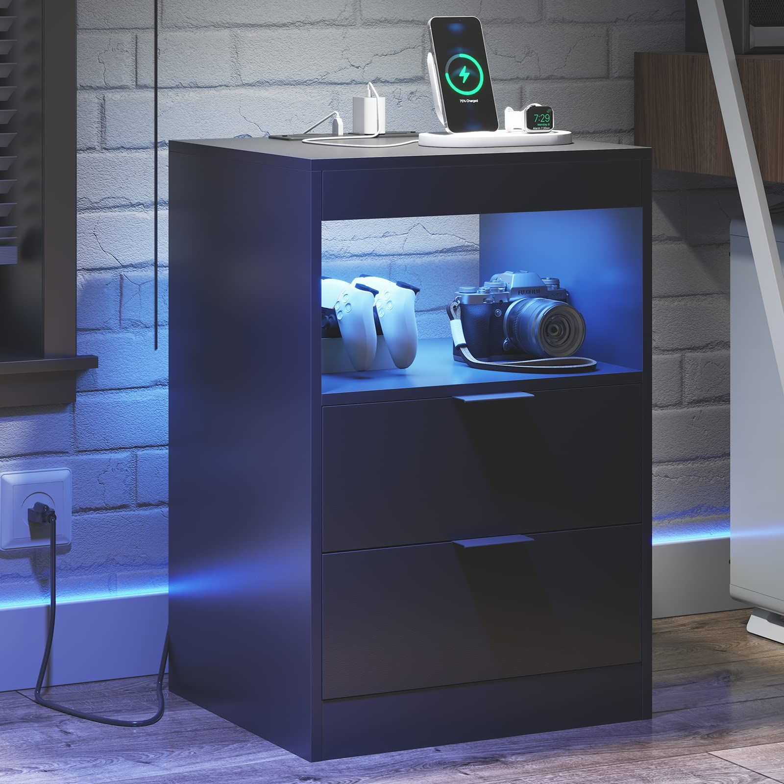 Tiptiper Black Nightstand With Wireless Charging Station And Led Lights ... for Beyond the Basics Exploring the Features of the Legend Black Nightstand