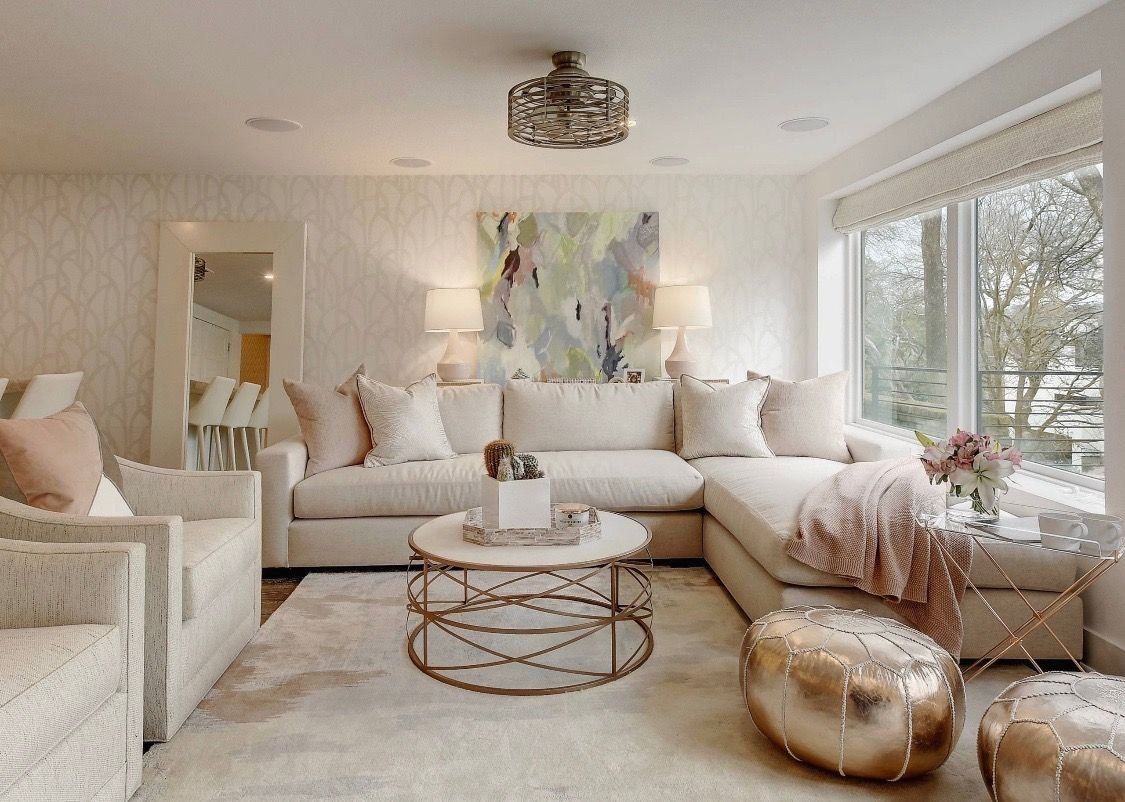 Transitional Style Cozy Beige Family Room Decor With Comfy Sectional ... regarding