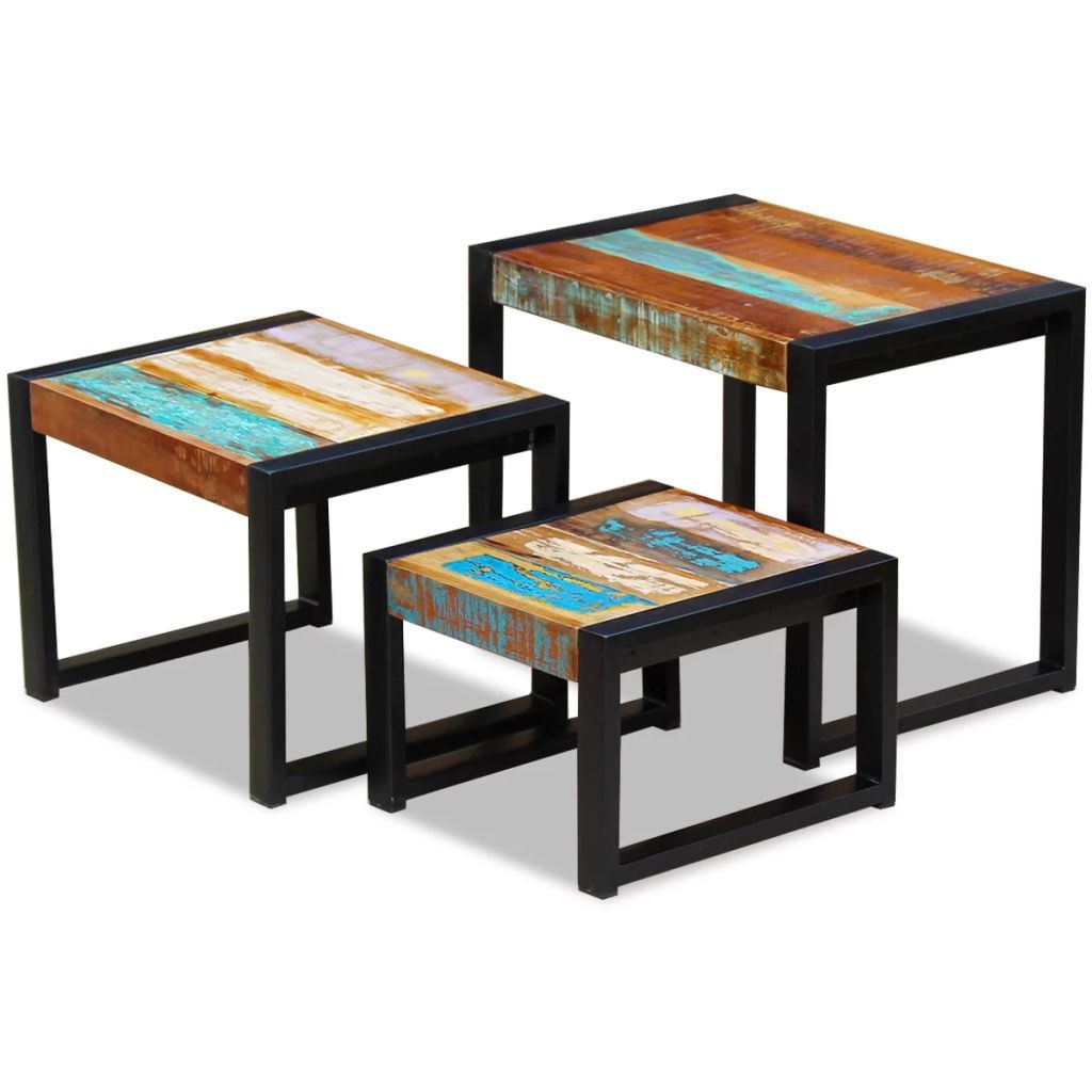 Vidaxl Three Piece Nesting Tables Solid Reclaimed Wood - Walmart.com in Decoding the VidaXL Coffee Table 3-Piece Black Dimensions Features and Considerations