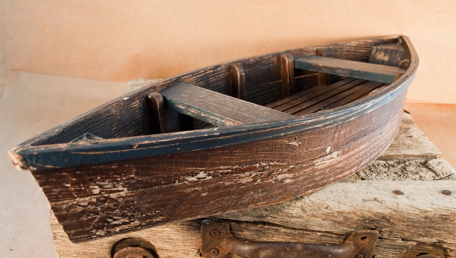 Vintage Wooden Row Boat, Rustic With Paddle, Boat Is 29" Long. $150.00 ... in The Unique Story Each Piece Tells Exploring the History of Rustic Boat Wood