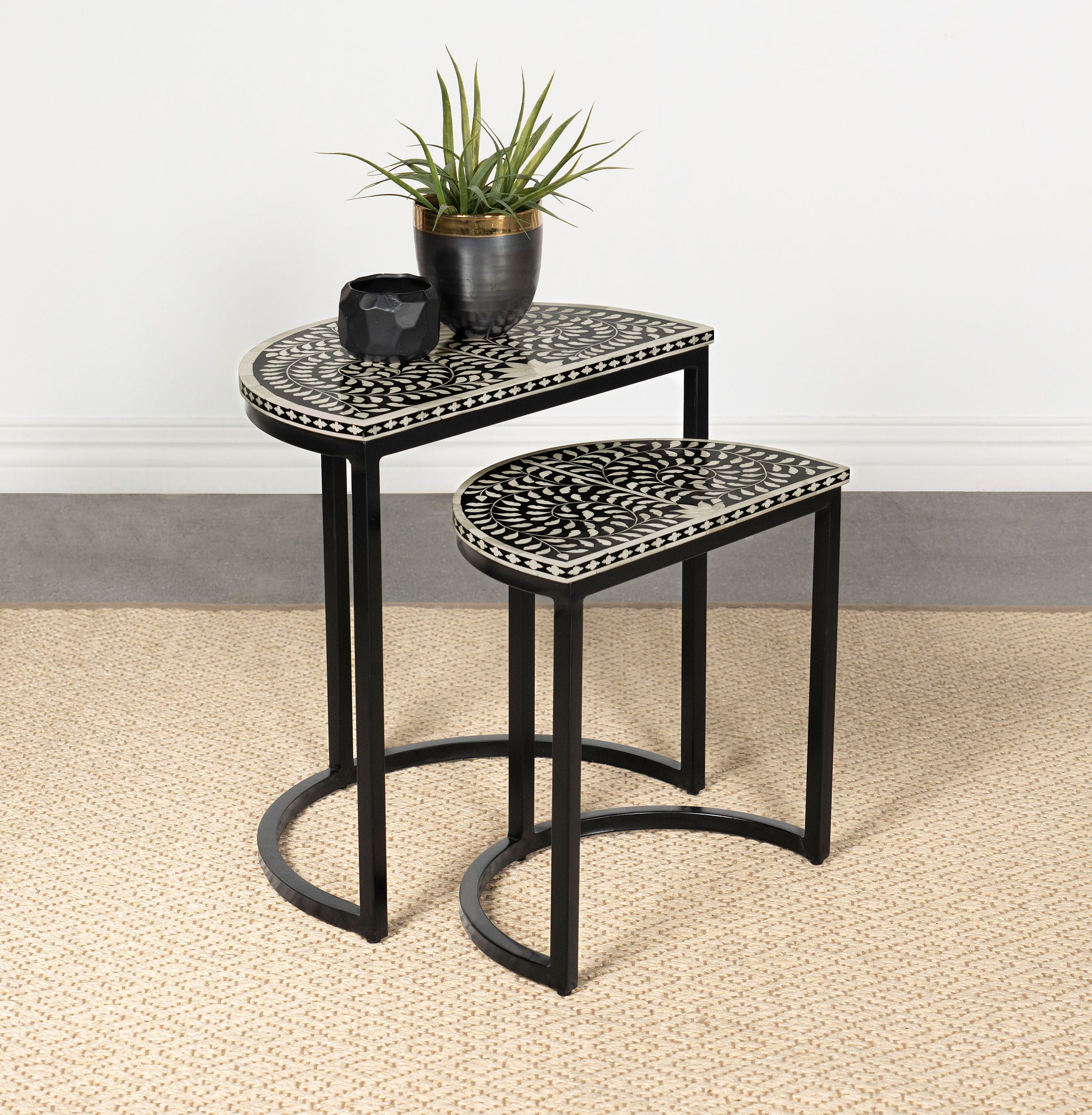 Zakiya 2-Piece Demilune Nesting Table Black And White At Futonland for