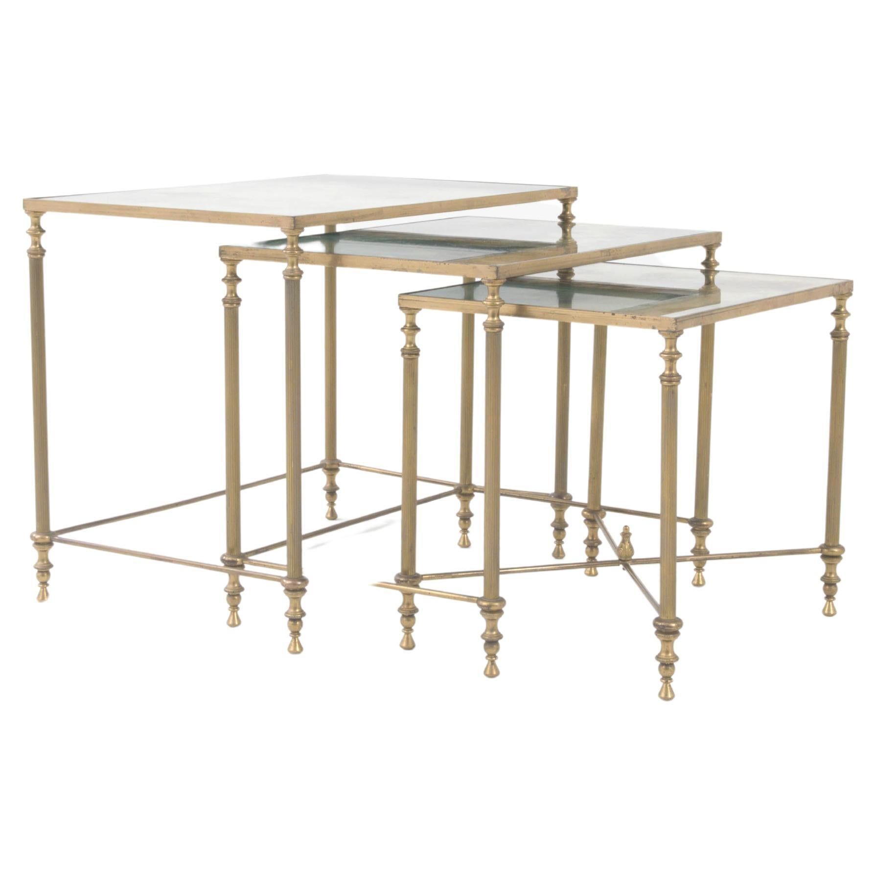 20Th Century French Brass Nesting Tables With Glass Tops For Sale At ... inside