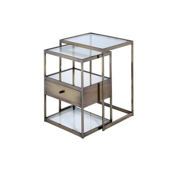 Acme Furniture Enca 2-Pieces Clear Glass And Antique Brass Nesting ... with regard to Styling Your Home A Guide to Clear Glass and Antique Brass Nesting Tables