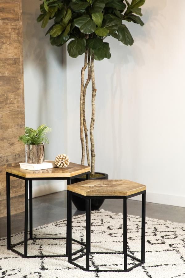 Adger 2-Piece Hexagon Nesting Tables Natural And Black inside Adger Nesting Tables How to Integrate Them Seamlessly
