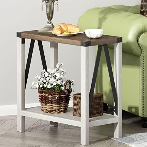 Amazon.com: Choochoo Farmhouse End Table For Small Spaces, Narrow Side ... intended for Smart Living Solutions How Farmhouse End Tables Transform Tiny Homes