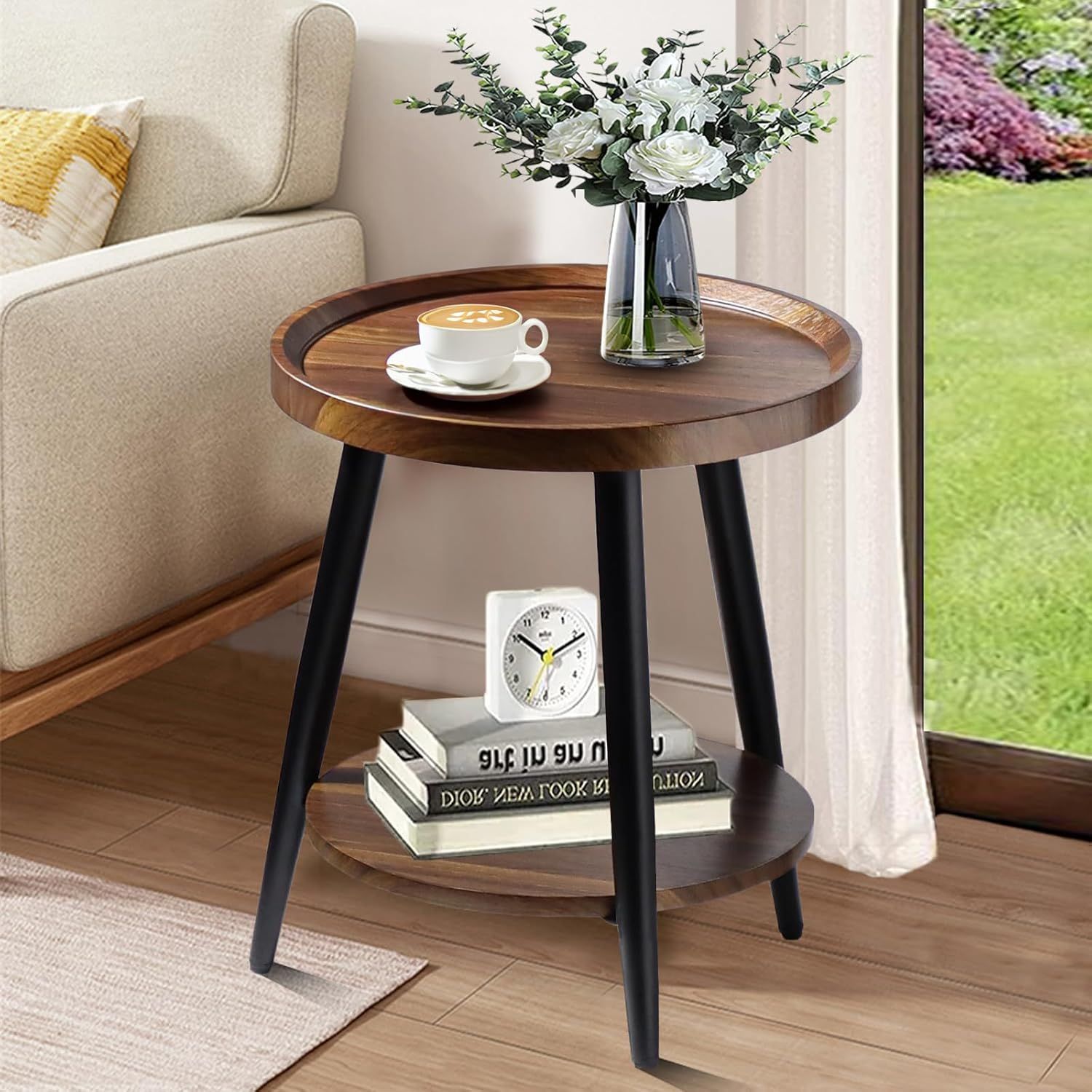 Amazon.com: Fantersi Small Round Side Table, 2-Tier Mid Century Modern ... pertaining to