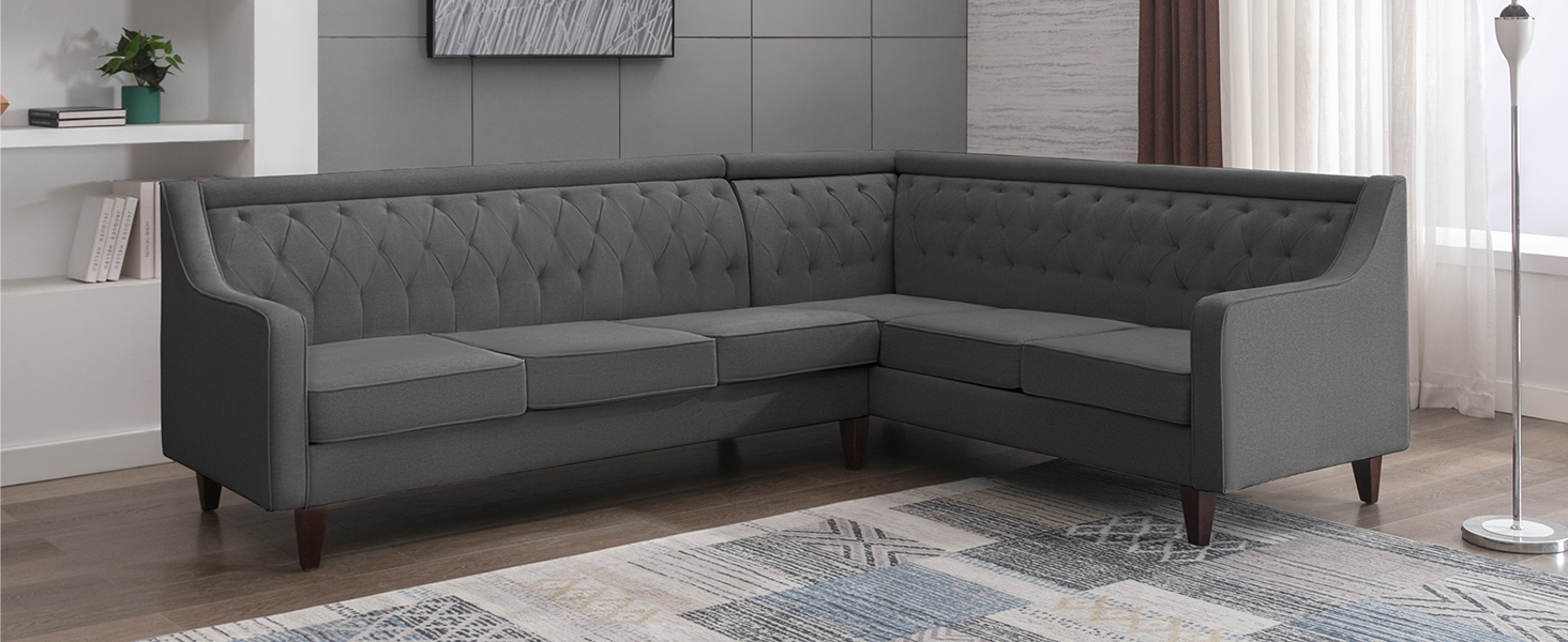 Amazon.com: Puremind Retro 99 Inches Linen Sectional Couch, 5-Seats L ... throughout