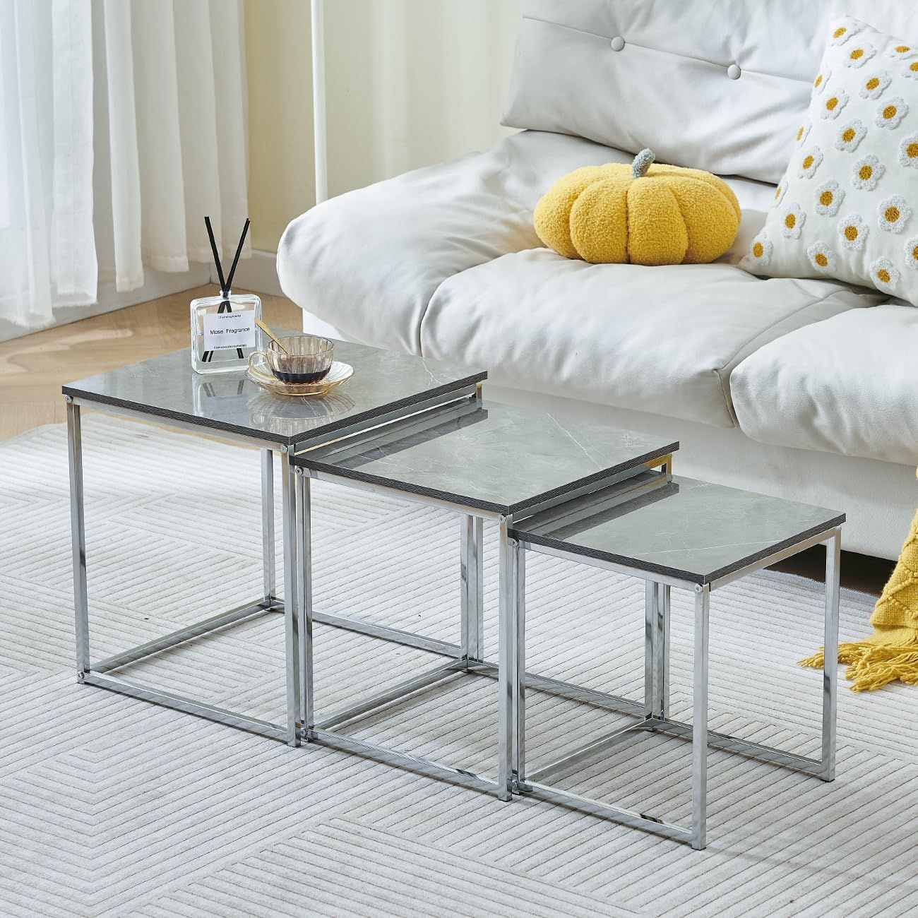 Amazon.com: Set Of 3 Nested Tables, High Gloss Nesting Coffee Tables ... intended for