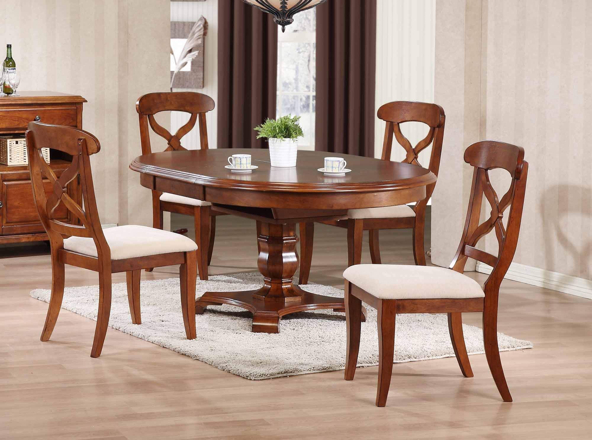 Andrews 66″ Round Butterfly Leaf Dining Table In Chestnut - Sunset Trading with regard to