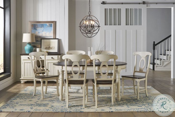 British Isles Chalk 76" Extendable Oval Dining Room Set From A-America ... throughout