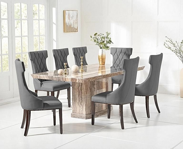 Carvelle 160Cm Brown Pedestal Marble Dining Table With Freya Chairs ... for