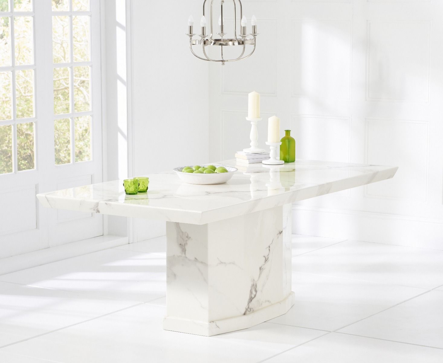 Carvelle 200Cm White Pedestal Marble Dining Table | Oak Furniture ... in