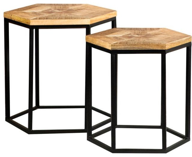 Coaster Adger 2-Piece Hexagon Wood Top Nesting Tables In Natural And ... regarding Adger Nesting Tables How to Integrate Them Seamlessly