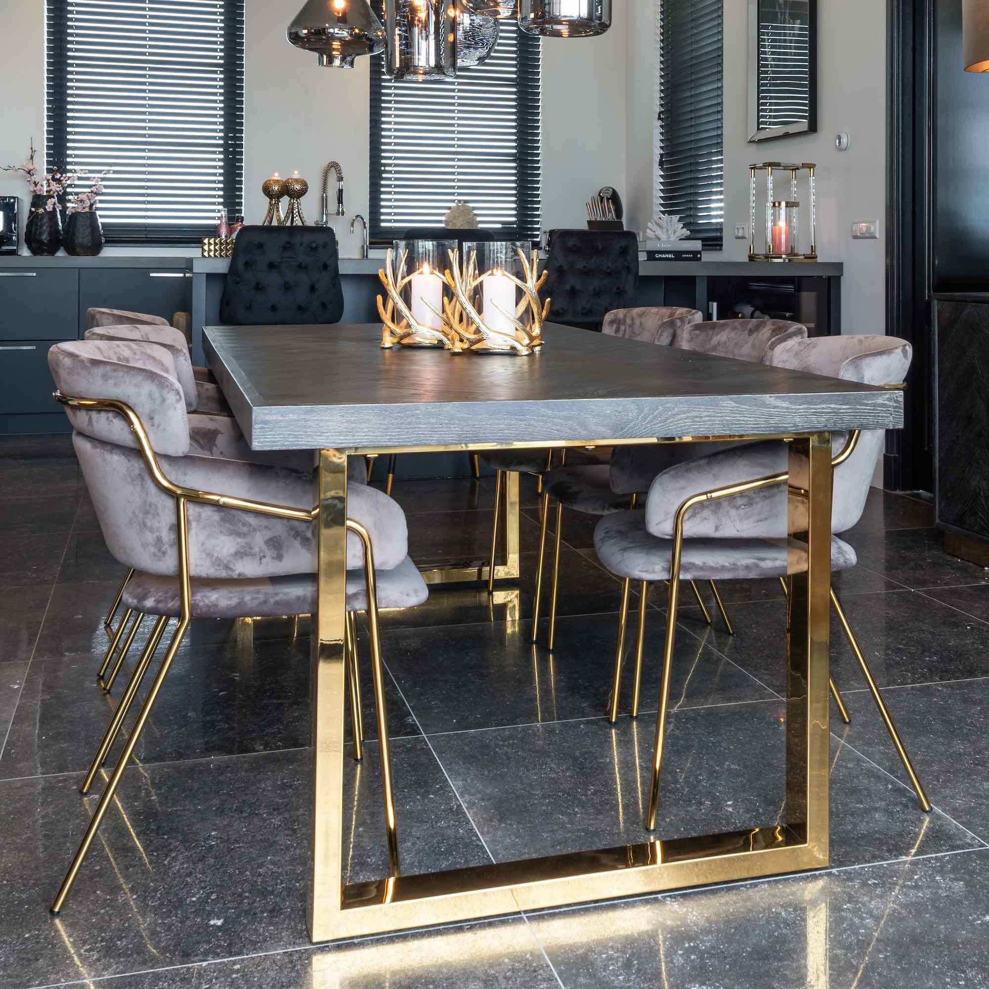 Contemporary Black Oak And Gold Finish Dining Table - Juliettes Interiors for