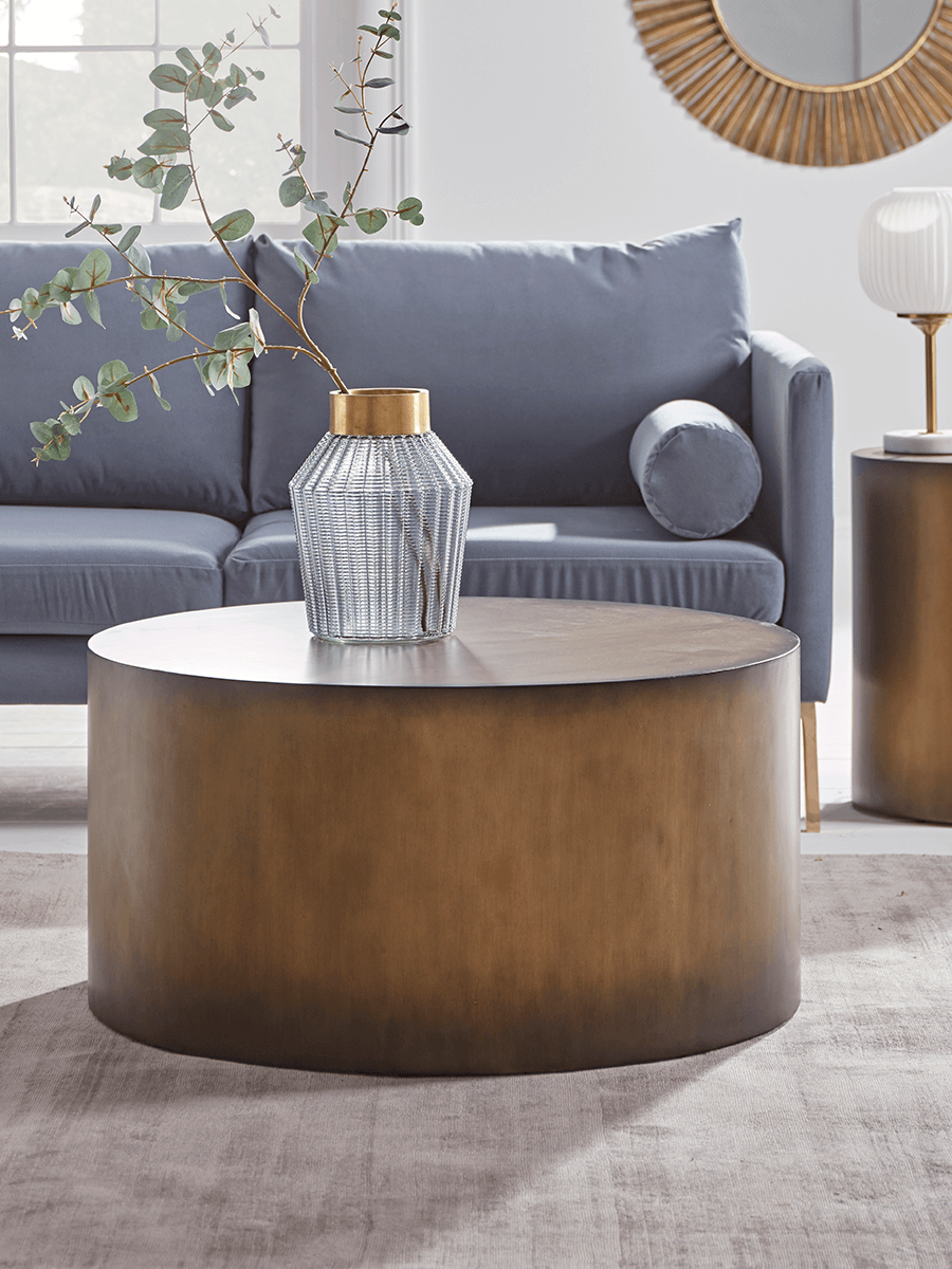 Cox &amp;Amp; Cox + Burnished Gold Drum Statement Coffee Table throughout