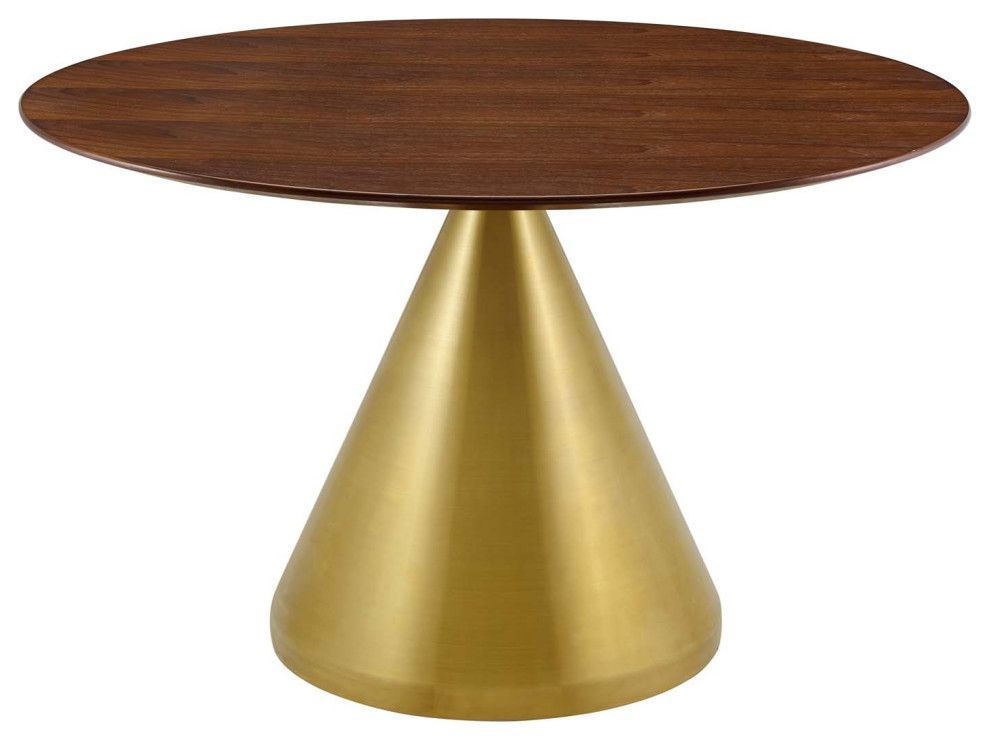 Dining Table, Round, Wood, Metal, Gold Brown Walnut, Modern, Restaurant ... for