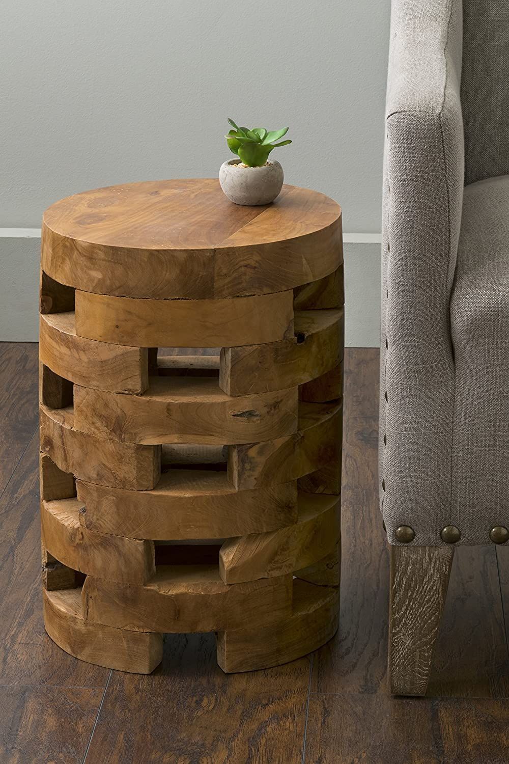 East At Main Hixson Brown Teakwood Round Accent Table Drum Coffee Table ... inside Styling Secrets for Your East at Main Mango Wood and Gold Tables