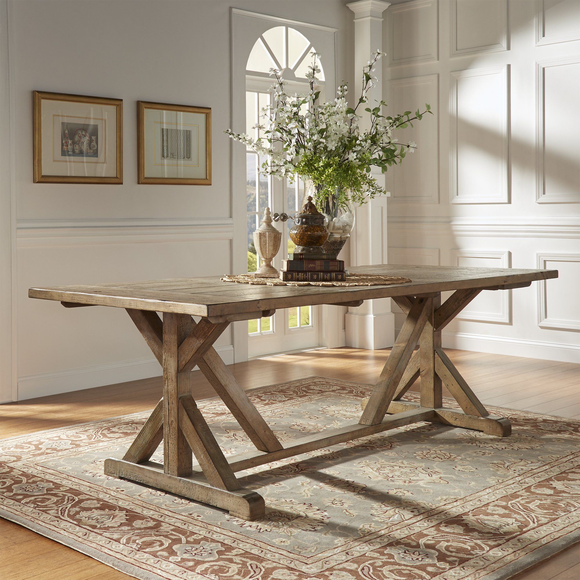 Farmhouse Dining Room Table, Trestle Dining Tables, Wooden Tables ... in Designing with a Highland Distressed White Solid Reclaimed Wood Dining Table