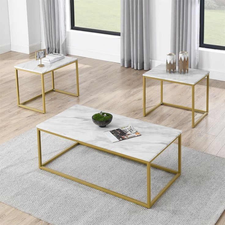 Faux Marble Coffee Table Set White Gold Modern 3-Piece Living Room ... inside The Unsung Hero of Home Decor Understanding the Appeal of Gray 3 Piece Tables