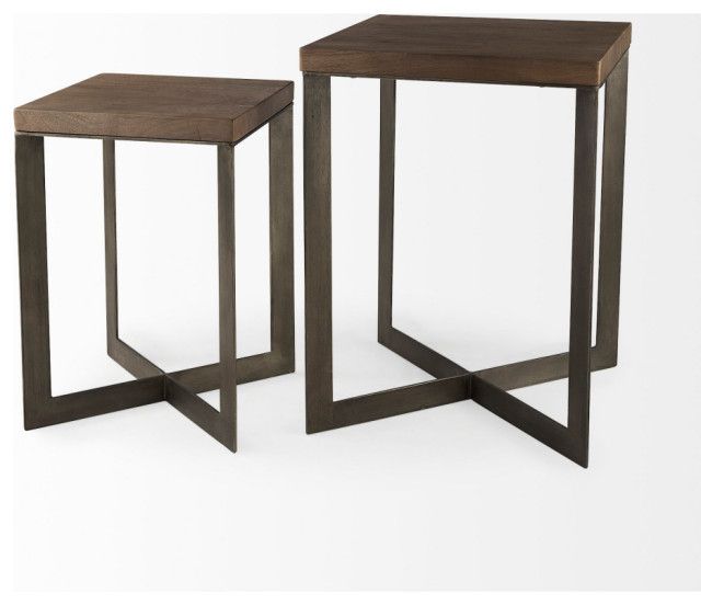 Faye 2-Piece Medium Brown Wood With Metal Base Accent Table Set ... intended for Integrating the Faye 2-Piece Accent Table Set into Your Home Decor