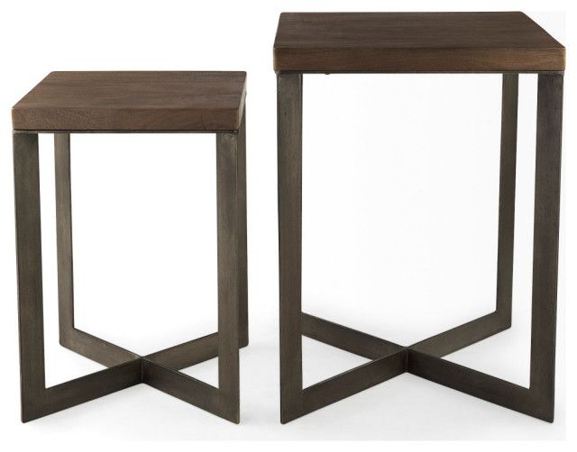 Faye 2-Piece Medium Brown Wood With Metal Base Accent Table Set ... with regard to Integrating the Faye 2-Piece Accent Table Set into Your Home Decor