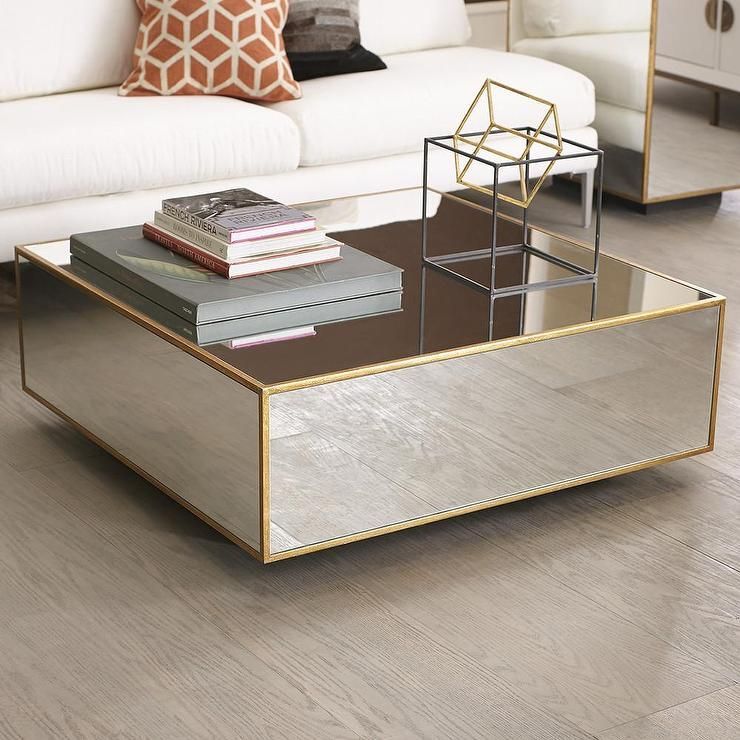Floating Mirrored And Gold Coffee Table | Mirrored Coffee Tables ... throughout Reflecting on Design How Mirrored Tabletops Transform Living Areas