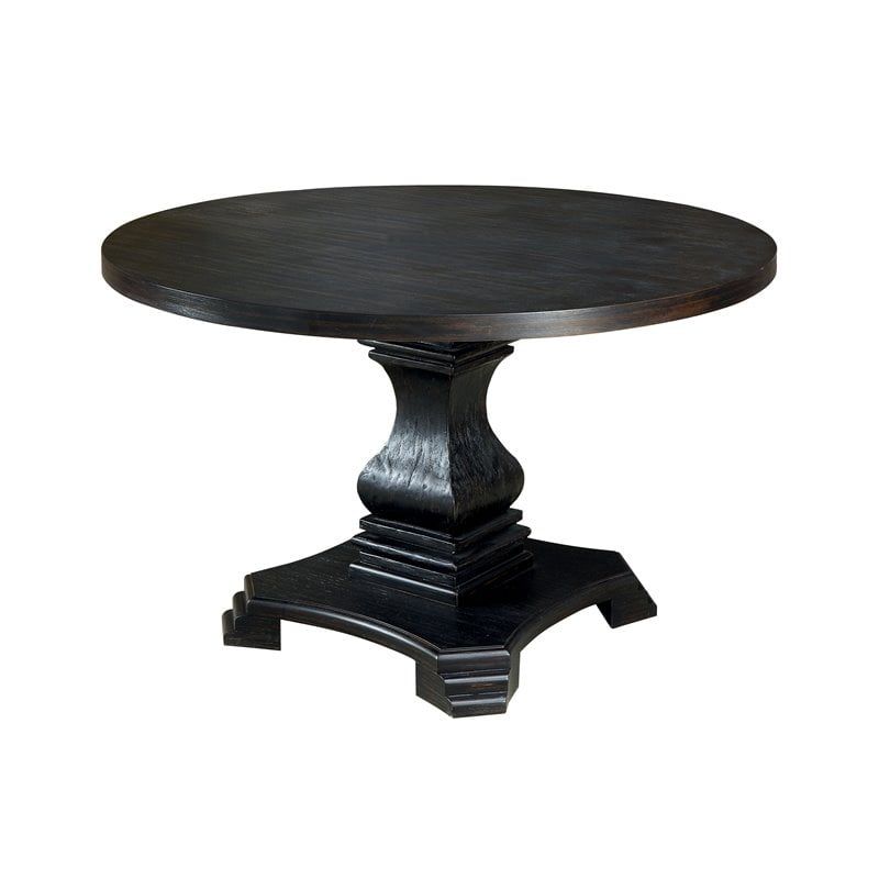 Furniture Of America Kabini Wood Round Pedestal Dining Table In Antique ... throughout The Enduring Appeal of Black Solid Wood Round Dining Tables