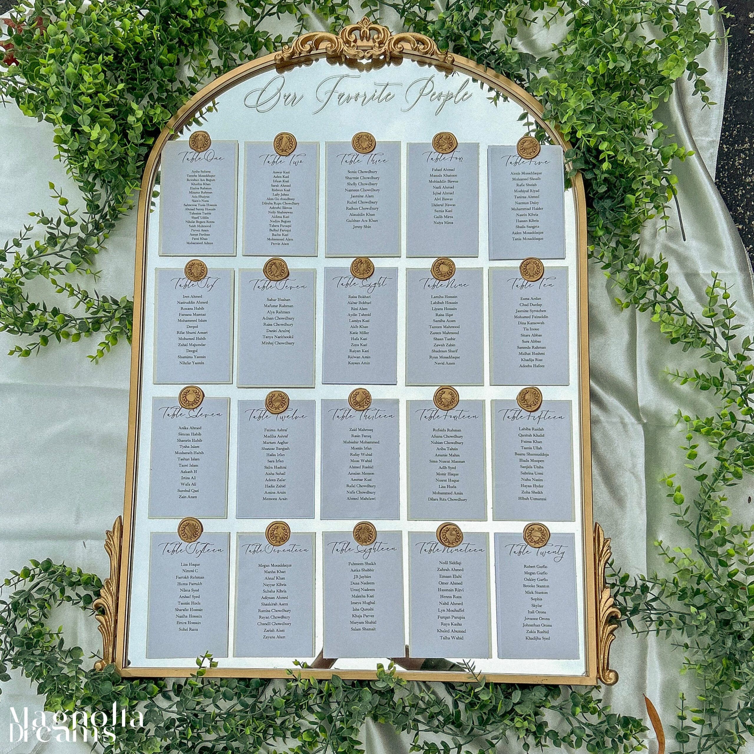 Gold Mirror Customized Seating Chart For Wedding, Elegant Guest Seating ... for