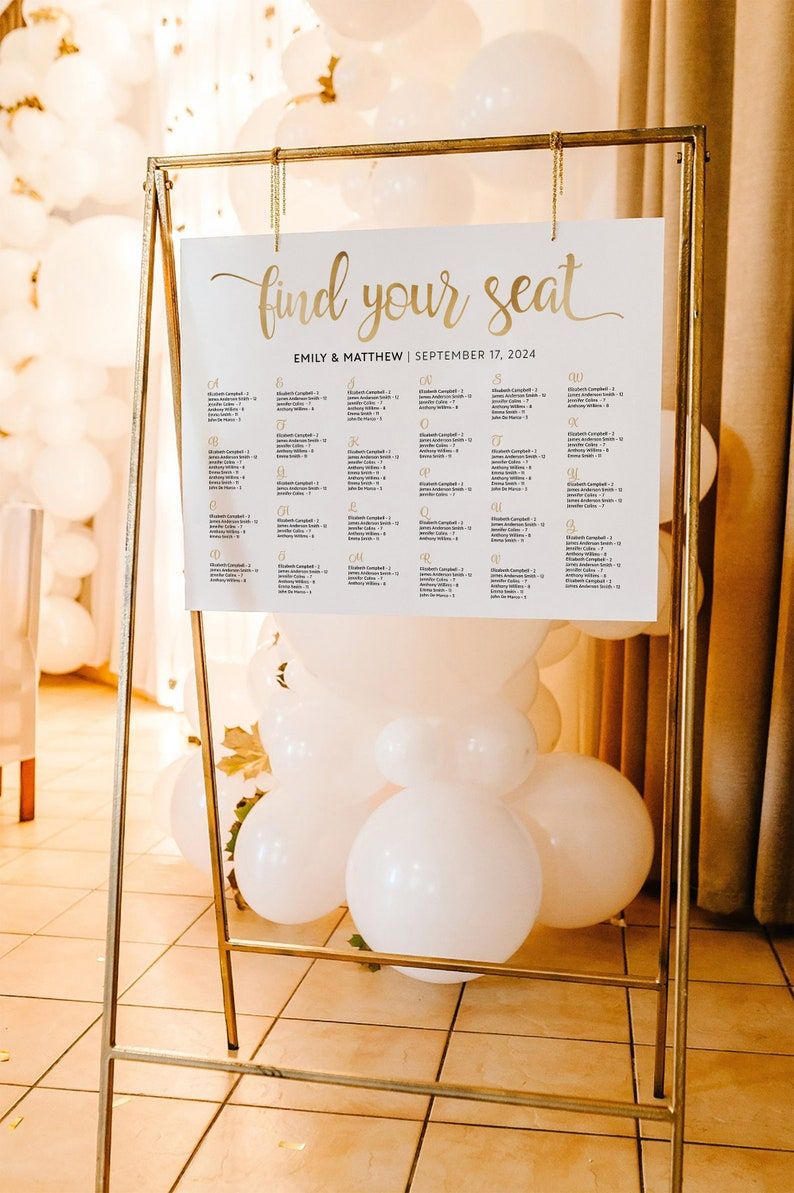Gold Seating Chart Alphabetical Seating Chart Template Gold - Etsy regarding