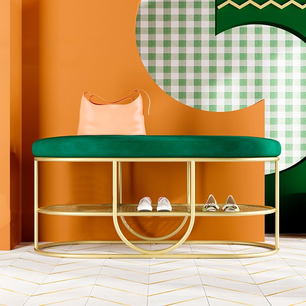 Green Entryway Bench Modern Upholstered Velvet Bench Metal In Gold-Homary with regard to Beyond the Entryway Understanding the Versatility of a Channeled Velvet Bench