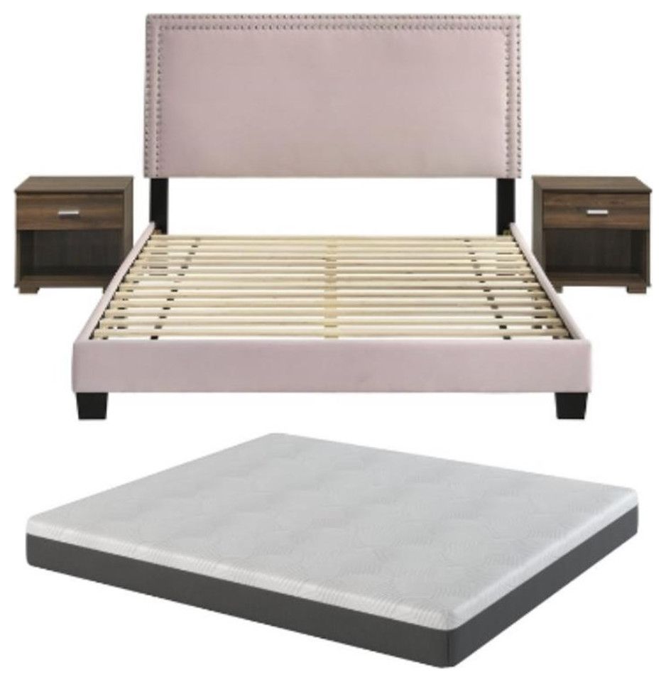 Home Square 2-Piece Set With Bed &Amp; Two Nightstands &Amp; 8" Mattress In ... inside