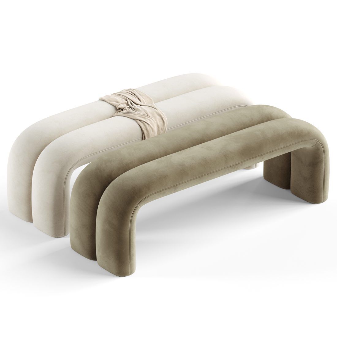 Leigh Velvet Channeled Bench - 3D Model For Corona in